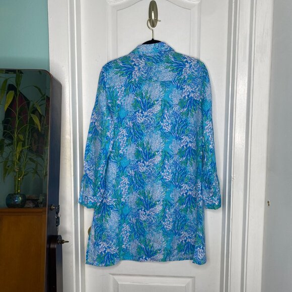 Lilly Pulitzer Blue & Green Women's Long Sleeve Button Down Tunic, Size S #352 - Picture 8 of 10